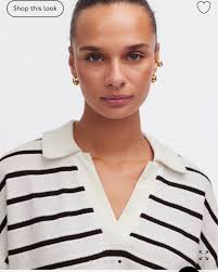 Madewell Relaxed V-Neck Polo Shirt in Stripe in Bright Ivory Size XSmall NWT