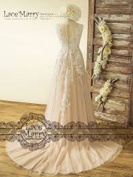 Boho Blush Wedding Dress With Ivory Lace 3d Flower Appliques Etsy Blush Wedding Dress Wedding Dresses Summer Wedding Dress