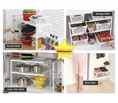 Under kitchen sink storage shelf. 2 Tier Adjustable Kitchen Rack Space Arrangement Frame Under Sink Storage Shelves G4rce Online