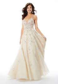White prom dress with yellow flowers. 2021 Prom Dresses Designer Prom Gowns Morilee