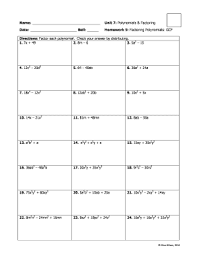 The process of writing a polynomial as a product of prime factors. Unit 7 Polynomials And Factoring Homework 5 Factoring Polynomials