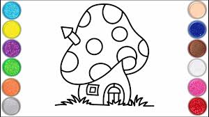 Pretty looking petite mushroom houses are surely going to be their favourite page to color. Glitter Mushroom House Coloring Pages For Kids Mushroom Hous Drawing Village Youtube