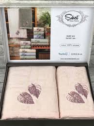 Купить набор махровых полотенец sikel leaf time somon 50х90+70х140,  персик в интернет магазине