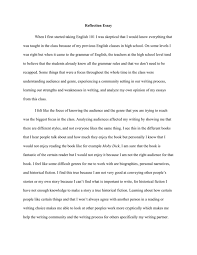The purpose of writing a reflective essay is to provide a platform for the author to not only recount a particular life experience, but to also explore how he or she has changed or learned from those experiences. Eng 101 Reflection Essay