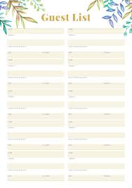 Printable Wedding Guest List With Botanical Pattern Pdf Download Wedding Guest List Printable Guest List Template Wedding Guest List