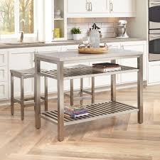 Homestyles Brushed Satin Stainless Steel Kitchen Island With Bar Stools 5617 948 The Home Depot Stainless Steel Kitchen Island Kitchen Island Bar Stainless Steel Island