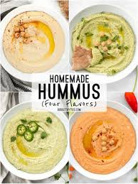 Easy Homemade Hummus Recipe Four Flavors Budget Bytes Recipe Hummus Recipe Homemade Homemade Hummus Food Processor Recipes