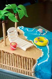 For additional decoration, we used a whopper (chocolate covered malted milk ball) for the eye of the fish, wrote happy birthday on the body, and added some bubbles made from icing above the head. Beach Cake Seashells Ocean Beach Beach Cakes Beach Themed Cakes Ocean Cakes