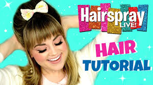 The ends were curled and flipped over or under, and the front was styled into short bangs or a side sweep. Hairspray Live Ariana Grande Inspired Hair Tutorial Faces By Cait B Youtube