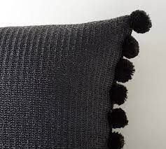 Linen pillow case with pom pom trim. Faux Natural Fiber Pom Pom Indoor Outdoor Pillow Pottery Barn
