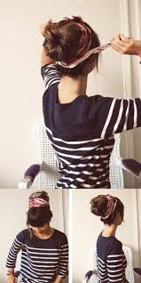 Frisuren Mit Haarband Zum Selber Machen Gestreifte Bluse Hochsteckfrisur Dutt Braune Haare In 2020 Frisuren Mit Bandana Dutt Frisur Mit Duttkissen Dutt Frisur