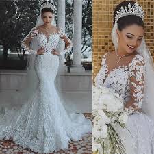 Luxury Beaded Lace Mermaid Wedding Dresses Wd0340 Sheer Wedding Dress Long Sleeve Mermaid Wedding Dress Lace Mermaid Wedding Dress