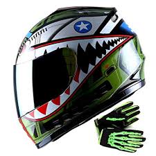 wow youth motorcycle full face helmet street bike bmx mx kids shark army green mx skeleton glove bundle