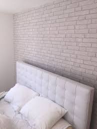 Black And White Bricks Wall Design Off White Brick Effect Wallpaper In My Teenagers Bedroom Finished Decorating Today A White Brick Wallpaper Bedroom Brick Wallpaper Bedroom Brick Wall Bedroom