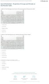 Quiz Worksheet Properties Of Groups And Periods On The Periodic Table Study Com