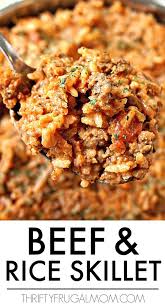Super Easy Ground Beef And Rice Skillet Thrifty Frugal Mom Recipe In 2020 Beef And Rice Ground Beef Frugal Meals