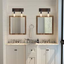 For a bathroom to be functional it needs to be well lit. Lnc Black Bathroom Vanity Light 2 Light Rustic Metal Vanity Light Modern Industrial Water Pipe Wall Sconce With Wood Accents A03375 The Home Depot