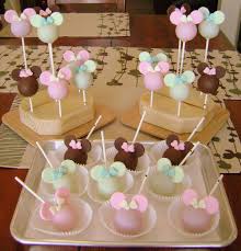Assortment Of Minnie Mouse Silhouette Cake Pops Brown Sweet Choc Cake Vanilla Abc Choc Bark Pink And G Minnie Mouse Cake Pops Minnie Cake Minnie Mouse Cake
