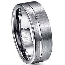 Vakki 8mm Mens Polished Grooved Tungsten Carbide Rings