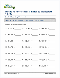 The next digit is 4 which is less than 5, so no change is needed to 7. Grade 4 Rounding Worksheets Round Numbers To The Nearest 10 000 K5 Learning