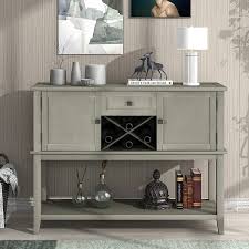 The antique white paneled kitchen cabinets and glass framed display cabinets in this antique style kitchen match well with the small sandstone tiled backsplash and larger random coursed sandstone floor tiles. Buy Lumisol Farmhouse Style Console Table Buffet Sideboard Wood Storage Cabinet With Shelf And Wine Rack For Home Kitchen Living Room Dining Room Antique Gray Online In Ukraine B08r9w2lz4