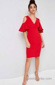 2021 Kirmizi Abiye Elbise Modelleri Cekiciligin Adresikirmizi Elbise Omzu Acik V Yaka Diz Ustu Bodycon Elbise The Dress Elbise Modelleri