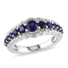 Graduated Lab Created Blue Sapphire Ring In Sterling Silver Zales In 2020 Silver Wedding Jewelry Sapphire Anniversary Band Blue Sapphire Rings