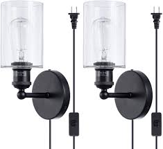 Therefore, you can brighten up a small space with these wall scones. Buy Viluxy Glass Wall Sconces Modern Glass Bedside Wall Sconce Plug In Cord With Switch Lighting Fixture Black Wall Lamp For Bedroom 2 Pack Online In Turkey B0838vly8v