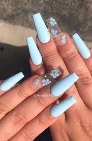 If you want an even more cute and girly look, add simple butterfly decals that match your lacquer. Cute Nail Design Ideas For Summer Brides Purple Acrylic Nails Acrylic Nails Coffin Pink Blue Acrylic Nails