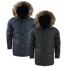 Details About Mens Winter Coat By Brave Soul Negredo Parka Jacket Faux Fur Hood Sizes S Xl