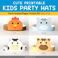 Barnyard Farm Animals Party Hats Paper Crown Costumes Cow Horse Donkey Hen Animal Party Hats Farm Animal Party Animal Party