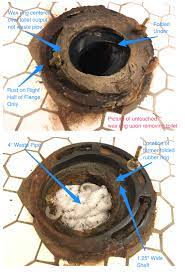 Some simple circular flanges while others have an elbow joint however, installing a reducing bushing means the flange's position is forced to rise unnaturally, which could affect the alignment of the toilet's plumbing. Fixing Leaking Offset Toilet Flange Diy Home Improvement Forum