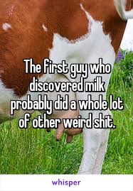 The First Guy Who Discovered Milk Probably Did A Whole Lot Of Other Weird Shit Funny Quotes Stupid Memes Whisper Confessions