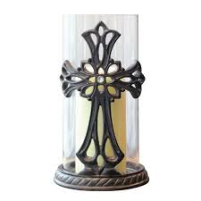 Glass hurricane pillar candle holder. Stonebriar Decorative Glass Hurricane Pillar Candle Holder With Bronze Metal Base And Jeweled Cross Detail Religious Home Decor Accessories Decoration For Mantel Table Top Or Prayer Alter Buy Online In Belgium At