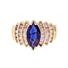 𝑫𝑴𝑲 𝑱𝒆𝒘𝒆𝒍𝒓𝒚 the ring will arrive in a jewelry pouch. Estate Marquise Sapphire Diamond Ring Deep Blue 14k Yellow Gold Petersuchyjewelers