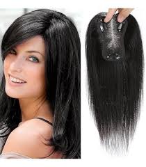 QIANCHUN Seamless Straight Head Top Hairpiece Free Part Clip in Topper With  Side Part Bangs (Dark Black) : Amazon.com.au: Beauty