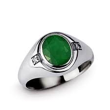 Silver Gemstone Man Ring Emerald And Natural Diamonds Pinky Ring Stone Ring For Man Sterling Silver S Yellow Gold Mens Rings Mens Silver Rings Rings For Men
