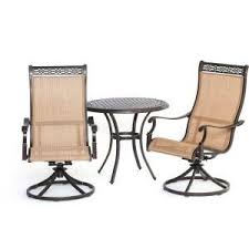 Hanover Manor 3 Piece Round Patio Bistro Set With Sling Back Swivel Chairs Mandn3pcsw Bs The Home Depot In 2020 Outdoor Bistro Set Bistro Patio Set Bistro Set
