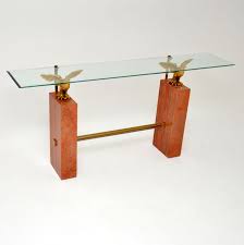 Dark cherry standard rectangle glass console table with storage. Marble Brass Glass Console Table Vintage 1970 S Ebay