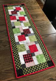 Quilted Christmas Table Runner Handmade Redgreenand Black Etsy Quilted Table Runners Christmas Quilted Table Runners Patterns Patchwork Table Runner