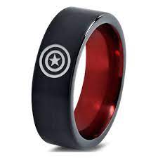 Captain America Inspired Red Black Tungsten Ring Black Tungsten Rings Black Tungsten Black And Red