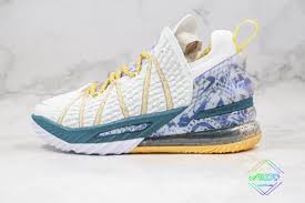 The reflection theme is expressed through slightly altered colors on the left and right shoe, with variations on the sole, logos, heel tab and laces. Nike Lebron 18 Reflections Flip Basketball Shoes