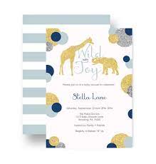 Polished Jungle Baby Shower Invitations For Baby Boy In Stylish Navy Silver Baby Blue Amp Gol Safari Baby Shower Invitations Baby Shower Safari Baby Shower