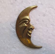 Vintage Crescent Shape Stamped Brass Man in the Moon Waxing - Etsy Israel