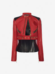 Black And Red Leather Motorcycle Jacket Alexander Mcqueen Leather Biker Jacket Leather Woman F Biker Jacket Outfit Women Jacket Outfit Women Fashion