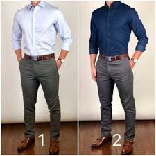 Light Blue Or Dark Blue Shirt Which One Would You Pick To Start The Week With These Gray Pants Blue Shirt Outfit Men Shirt Outfit Men Blue Shirt Outfits