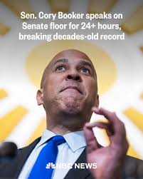 BREAKING: Sen. Cory Booker sets the record for the longest speech in Senate  history in remarks that have spanned more than 24 hours, tearing into what  he called the Trump administration's “grave