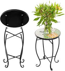 Glass side tables glass table end tables bedside tables pineapple design gold pineapple a stylish side table for the living room or a simple bedside table for your night time essentials. Mosaic Round Terrace Bistro Table With Coloured Glass Whwvv Patio Side Table Pineapple Wrought Iron Livingroom Coffee Table Plant Table Outdoor Garden Pool 35 35 52cm Tables Garden Outdoors Clinicadelpieaitanalopez Com
