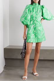 Light Green Crystal Embellished Jacquard Mini Dress Ganni Net A Porter
