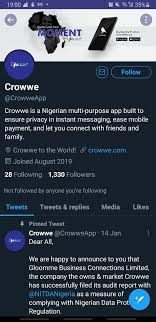 Crowwe, is the first social app in nigeria that doubles as a messaging, savings and payment the social app has about 570 reviews, only 30 of the reviews are positive, while the crowwe app has 1.8. Adeyemi Adegboyega S Tweet Crowwe App Has A Twitter Account Too Trendsmap